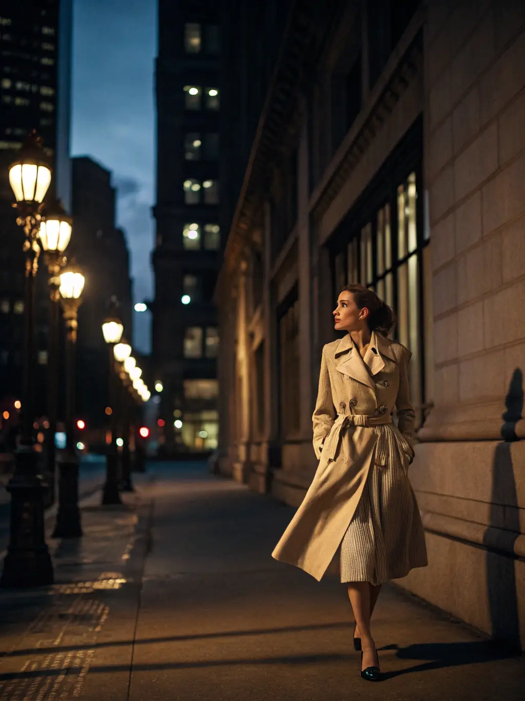 A stylish woman wearing a fashionable hat and sunglasses, walking down a city street with high-end boutiques in the background, representing the fashion category on a lifestyle blog.